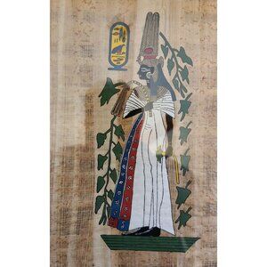 Egyptian Papyrus Painting Handmade Framed Wall Art Hieroglyph Queen Ahmose Nefer